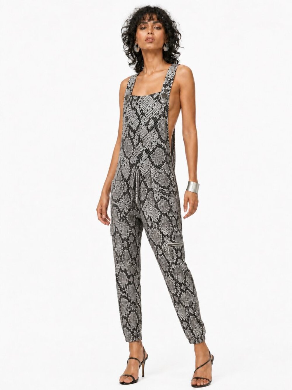 Chaser Snakeskin Print Cargo Jumpsuit Black Size S Rocker Statement Festival